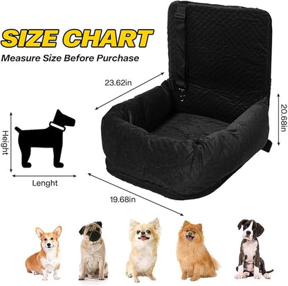 Dog Car Seat for Small Medium Dogs Up to 40lbs, Detachable Washable Soft Pet Booster Travel Bed for Front &amp; Black Seat with Safety Leash Belt