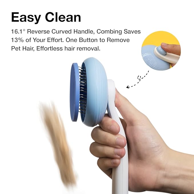 Self-Cleaning Slicker Brush for Pet Grooming: Removes Tangles, Loose Undercoat &amp; Mats from Cats &amp; Dogs (Blue)