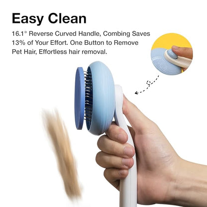 Self-Cleaning Slicker Brush for Pet Grooming: Removes Tangles, Loose Undercoat &amp; Mats from Cats &amp; Dogs (Blue)
