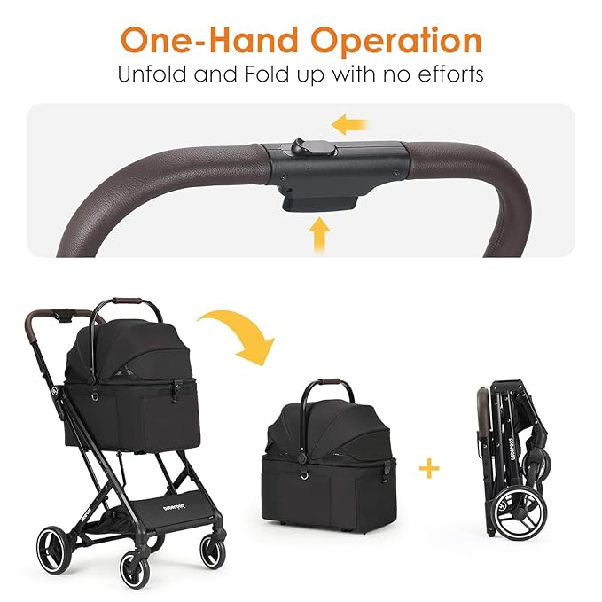 X2 Pet Stroller, Dog Cat Stroller for Small Pets Under 44lbs, Equipped with Detachable &amp; Foldable Carrier, Waterproof Pad &amp; Sunshade Canopy,Camel (Black)
