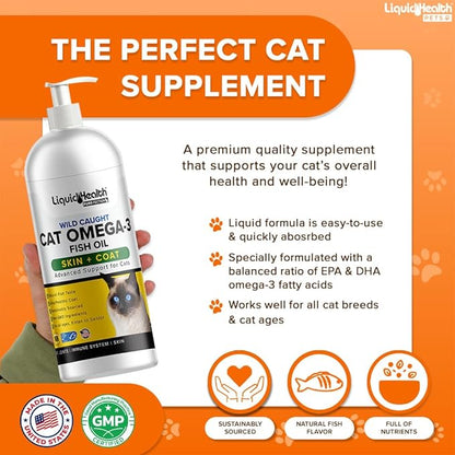 Liquid Health Pets Wild Caught Omega 3 Fish Oil for Cats - Liquid Omega 3 Supplement for Cats with EPA+DPA+DHA - Reduce Itching, Support Joint, Immunity, Brain, Heart Health - Made in the USA (2 Pack)