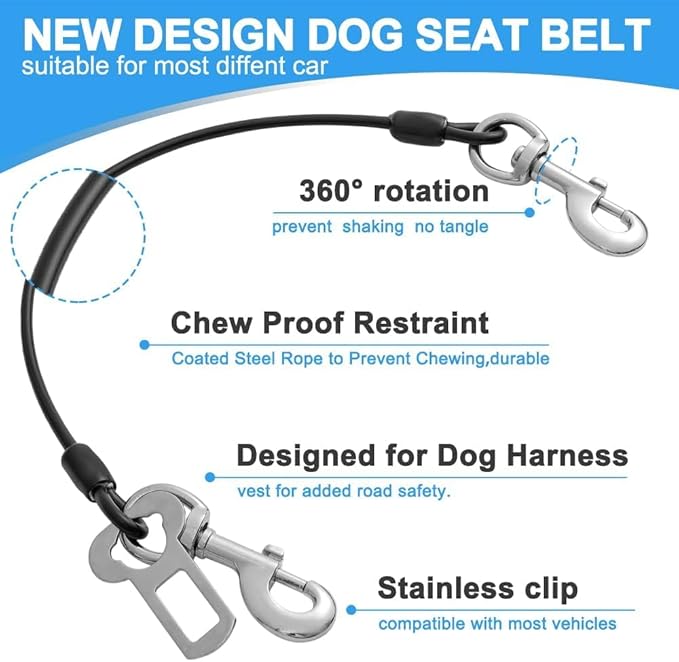 Dog Seat Belt Harness for Car,Dog Seatbelt of Coated Wire Leash Safety Restraint,No Chew Tether Cable Vehicle,Double Clips &amp; Latch (Orange, 32 inch/80 CM)