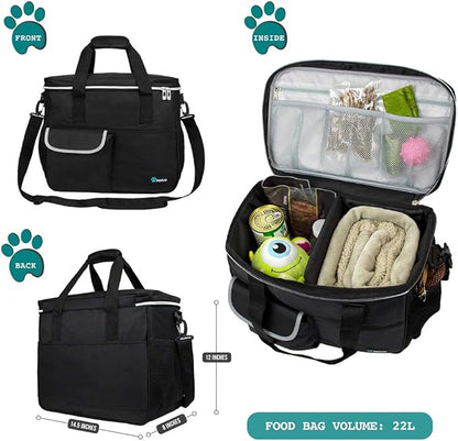 PetAmi Travel Bag Organizer - Dog &amp; Cat Diaper Bag with Food Container, Bowls &amp; Accessories for Weekend Camping
