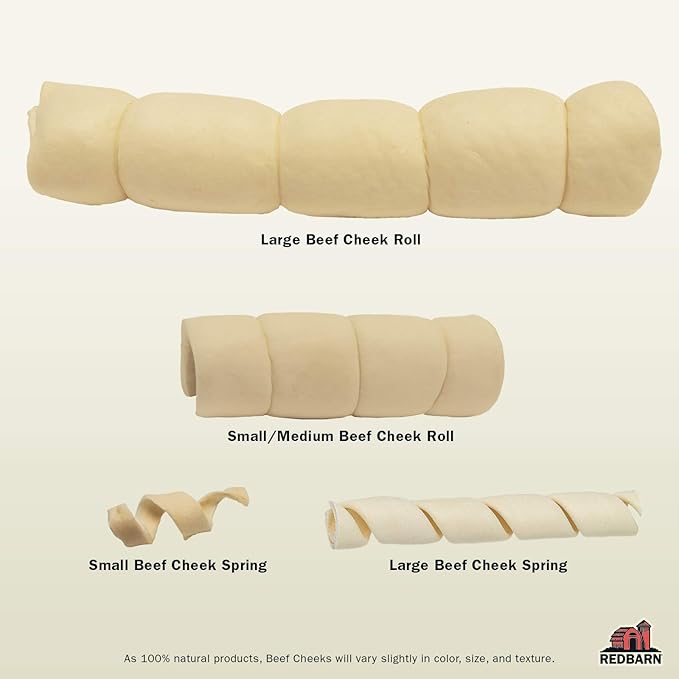 Redbarn Pet Products All-Natural Beef Cheek Rolls for Dogs, Grain-Free Cow Cheeks, Naturally Rich in Collagen, Available in Chicken &amp; Carrot Glaze or Uncoated (Original, Small/Medium (Pack of 25))
