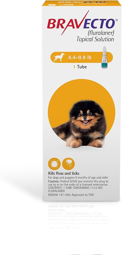 BRAVECTO Topical Solution for Dogs, Flea &amp; Tick, 12 Week Supply, 4.4-9.9 lbs., Yellow Box