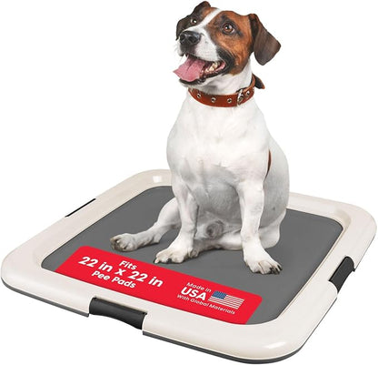 IRIS USA Pee Pad Holder - For Potty Training Regular Sized Dog &amp; Puppy Pee Pads, Secured Latches, Non-Skid Feet, Leak Protection, Fits 22"x22" Pad or Larger, Square, Dark Gray