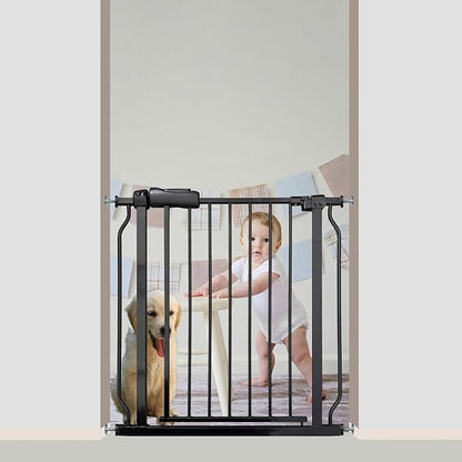 Walk Through Baby &amp; Dog Gate 29-34 Inch, Tension Mounted No Drilling, Indoor Safety Gate for Stairs &amp; Doorways, Metal Design for Kids and Pets, Black