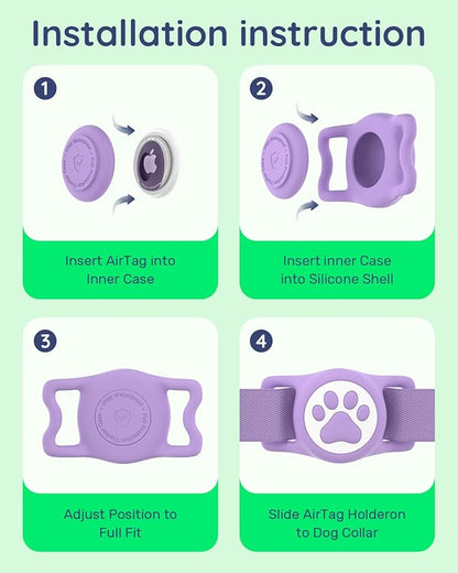 IP68 Waterpoof Dog Airtag Holder, Stretchy Silicone Full Body Covered Apple Air Tag Holder for Dog Cat Collar Fit All Width Collar (Purple, 1 Pack)