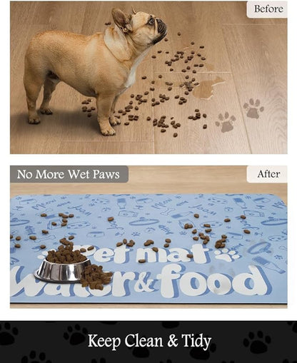 Pet Feeding Mat-Absorbent Dog Mat for Food and Water Bowl-No Stains Quick Dry Water Dispenser Mat-Dog Accessories Pet Supplies-Bowl for Messy Drinkers（PAW,12"x19"