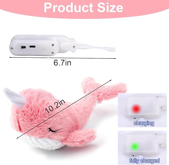 Mity rain 2 in 1 Interactive Dog Toys, Fish Dog Toy to Keep Them Busy, Plush Squeaky Dog Toys, Rechargeable Wiggly Pink Pet Toys for Small Medium Large Dogs, Moving Dog Toys for Indoor&amp;Outdoor