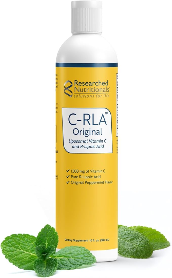 Researched Nutritionals C-RLA - Liposomal Vitamin C with R Lipoic Acid to Support Detox - Vegan &amp; Soy-Free Vitamin C Liquid, Peppermint Flavor (10 Fl Oz)