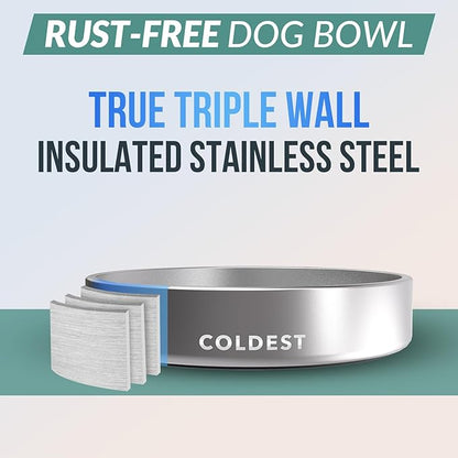 Coldest Dog Bowl - Anti Rust Metal, Non Slip, 3 Layers Insulated Stainless Steel Dog Bowls - Spill Proof &amp; Heavy Duty - Water Bowl for Dogs, Cats, Dish Washer Safe (21 oz, Polished Stainless Steel)