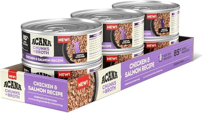 ACANA Chunks in Broth Wet Cat Food Chicken &amp; Salmon Recipe for Kittens 5.5oz Cans (6 Count)