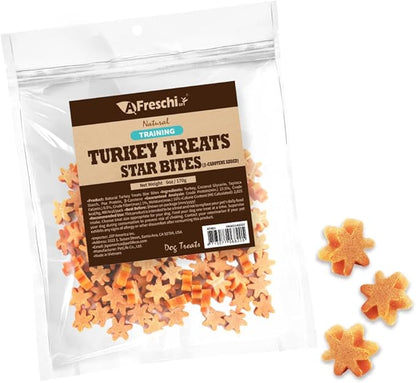 Afreschi Natural Turkey Treats Star Bites –6 oz, Hexagonal Shape, USA-Sourced Trukey, All-Natural, Hypoallergenic, Low-Fat, Healthy &amp; Easily Digestible, Puppy &amp; Training Snack &amp; Small Dogs