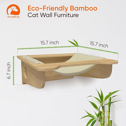 Cat Wall Furniture Set - Bamboo Shelves, Ladders, Cat House, Hammock &amp; More - Space-Saving, Easy Installation, Up to 60lbs