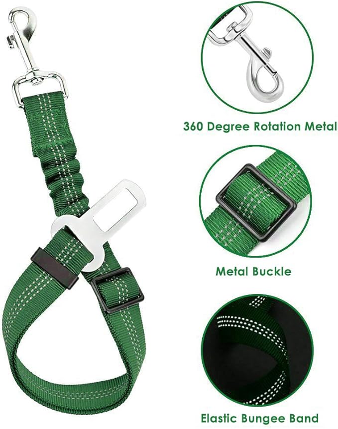 Lukovee Dog Seat Belt - Adjustable Dog Car Harness for Large, Medium &amp; Small Dogs, Soft Padded &amp; Breathable Mesh Dog Seatbelt with Vehicle Connector Strap (Green, Medium)
