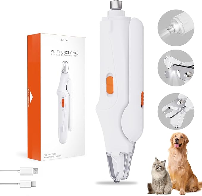 2-in-1 Cat Nail Clippers &amp; Dog Nail Clippers Trimmers for Large Medium Small Dogs Cats Claw Trimmer Quick Sensor and Safety Guard USB Rechargeable with 2 LED Lights Dogs Nail Trimmer