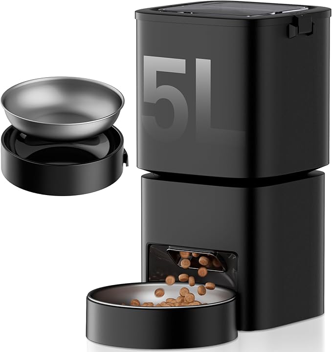 Automatic Cat Feeder, 5L/21 Cup Timed Automatic Pet Feeder, Dual Power Auto Dog Feeders, Pet Dry Food Dispenser for Cats &amp; Small Dogs, 1-10 Meal Programmable 1-15 Portion Control Cat Feeder(Not WiFi)