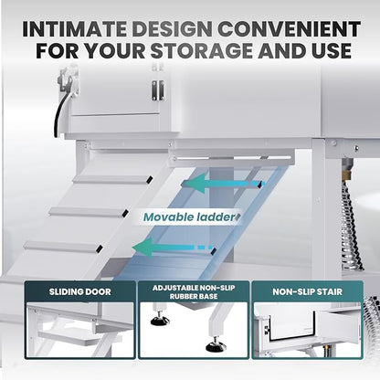 Dog Washing Station for Home, 38" White Professional Stainless Steel Dog Grooming Tub, Height Adjustable Dog Bathing Station, Upgrade Parts, Dog Bath Tubs for Small &amp; Medium Dogs(Left Ramp)