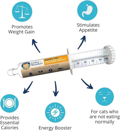 Under The Weather Pet | Ready Cal for Cats 100cc | High Calorie Supplement | Cat Weight Gainer and High Calorie Booster | 10 Vitamins, 7 Minerals &amp; Omega Fatty Acids (2 Pack)