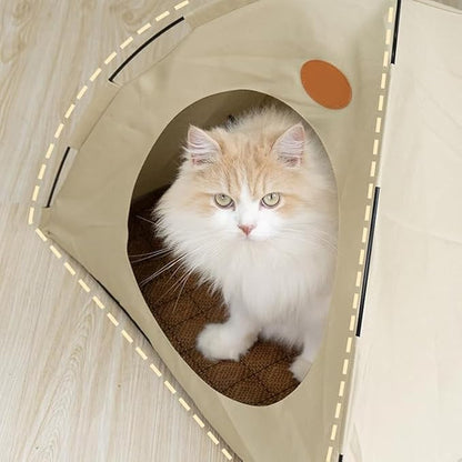 BreezyDen Pop-Up Pet Tent – Portable Indoor/Outdoor Cat Tent, Waterproof Pet Hideaway for Cats &amp; Small Dogs with Mesh Window, Anti-Slip Base &amp; Washable Design (Coffee, L (15 catties Kitten))