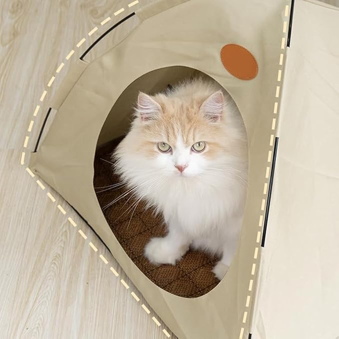 BreezyDen Pop-Up Pet Tent – Portable Indoor/Outdoor Cat Tent, Waterproof Pet Hideaway for Cats &amp; Small Dogs with Mesh Window, Anti-Slip Base &amp; Washable Design (White, L (15 catties Kitten))