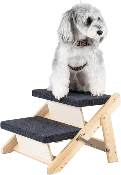 MEWANG Wood Pet Stairs &amp; Ramp for Small/Medium Dogs and Cats, Aging Pets – 3-in-1 Foldable, Portable, Non-Slip Pet Ladder for Tall Beds, Couches,Cars–Holds Up to 220 lbs (17.3" L x 17.2" W x 13.0" H)