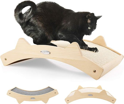 Double-Sided Cat Scratcher With Natural Sisal + Carpet Cloth, Durable Solid Wooden Structure Scratch Pad for Indoor Cats, Scratcher Lounge, 16.5 x 10.8in