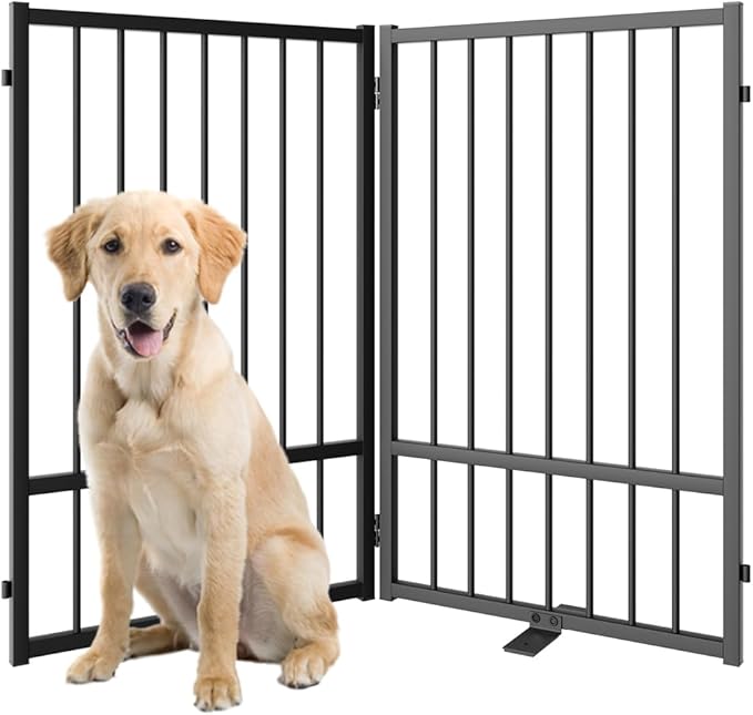 Full Metal Freestanding Dog Gate with Door, 32&