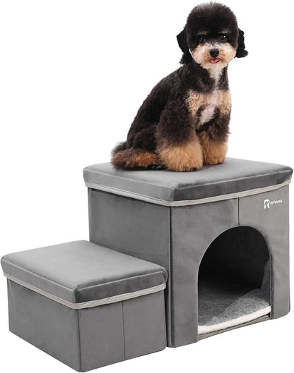 Foldable Pet Stairs for Beds &amp; Sofas - Non-Slip Dog Steps with Storage for Small to Medium Dogs &amp; Cats, Supports up to 120 lbs - Durable 2 &amp; 3-Step Doggie Ladder for Easy Access