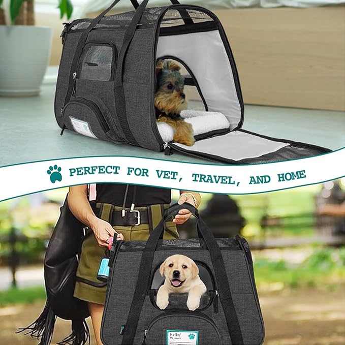 PetAmi Airline Approved Soft Sided Dog &amp; Cat Carrier, Ventilated Pet Carrying Bag - Medium/Large, Heather Dark Gray