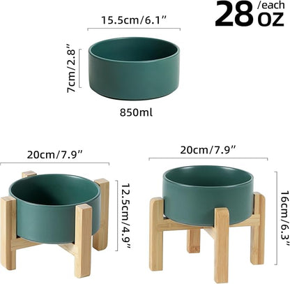 Ceramic Raised Dog and Cat Bowl Set, 2 Heights Elevated Stand, Food and Water Bowl for Small Breed Dogs, Weighted Dog Dishes, Pet Bowl(6.1&