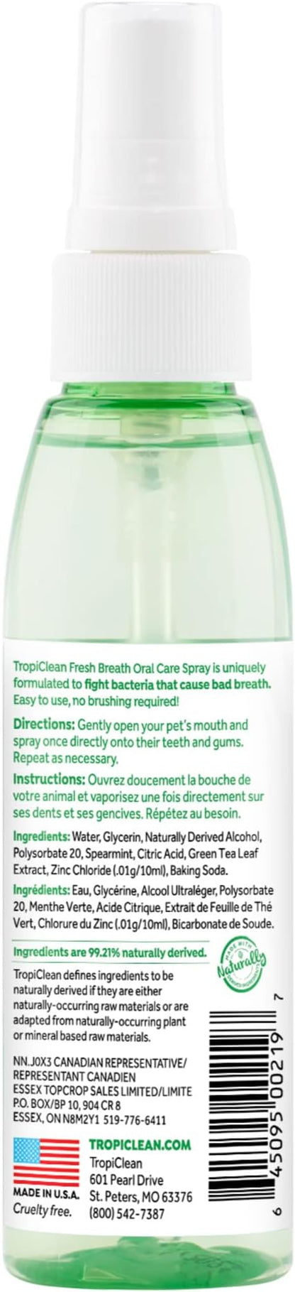 TropiClean Fresh Breath Oral Care Spray for Dogs &amp; Cats | Dog Breath Spray | Mint Breath Freshener | Pet Bad Breath Treatment | Made in The USA | 4 oz