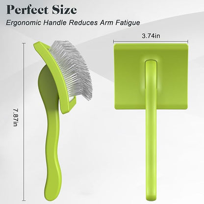 2PCS Slicker Brush for Dogs &amp; Pet Comb,Professional Dog Grooming Brush (Goldendoodles,Poodles,Labradoodles) with Extra Long Pins to Effectively Remove Tangles, Knots and Mats (Green)