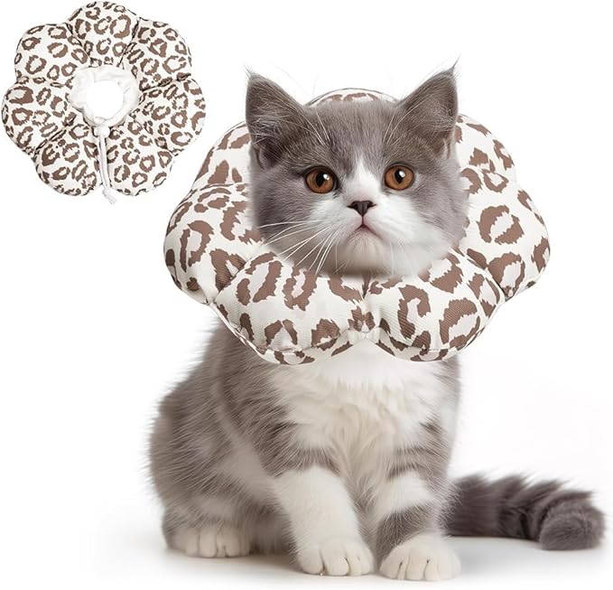 ComSaf Cat Cone Collar Soft - E Cat Collar Cones to Stop Licking After Surgery, Recovery Elizabethan Collar for Cats, Soft Cat Cone for Small Cats Kitten, Waterproof &amp; Lightweight, Brown Leopard, S