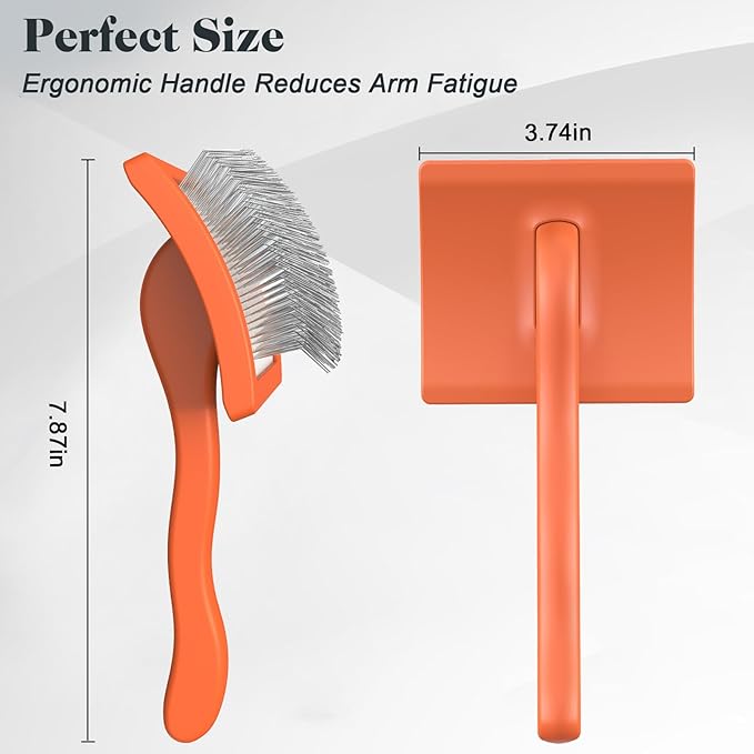2PCS Slicker Brush for Dogs &amp; Pet Comb,Professional Dog Grooming Brush (Goldendoodles,Poodles,Labradoodles) with Extra Long Pins to Effectively Remove Tangles, Knots and Mats (Orange)