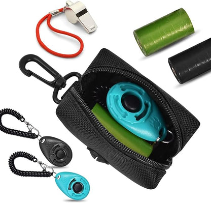 Dog Waste Bag Dispenser Pet Poop Bags Holder for Doggie Waste Bags Dispensers Soft Fabric Zipper Small Doggy Puppy Pouch for Leash Accessory Attachment with Carrier,2PCS Blue&amp;Black
