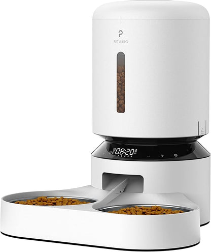 PETLIBRO Automatic Cat Food Dispenser for 2 Pets 5L Auto Dog Feeder Dry Food Dispenser with Splitter &amp; 2 Stainless Bowls, 10s Meal Call and Timer Setting 50 Portions 6 Meals Per Day, Dual Tray Feeder