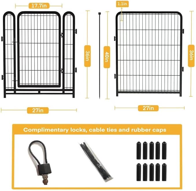 Dog Playpen 36inch 4 Panels, Puppy Playpen Indoors, Dog Fences Outdoor for Yard, Wide Door Low Threshold Garden Fencing for Medium/Large Pets. Black Pens Total 8.9 Ft(L)