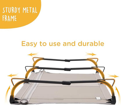 Daisy Cot, XL Foldable Elevated Dog Bed, Portable Raised Outdoor Folding Dog Cot, Cooling, Chew Proof, Waterproof, Heavy Duty Up to 160 lbs for Camping/Home, Brown, 49"x 33"x7"