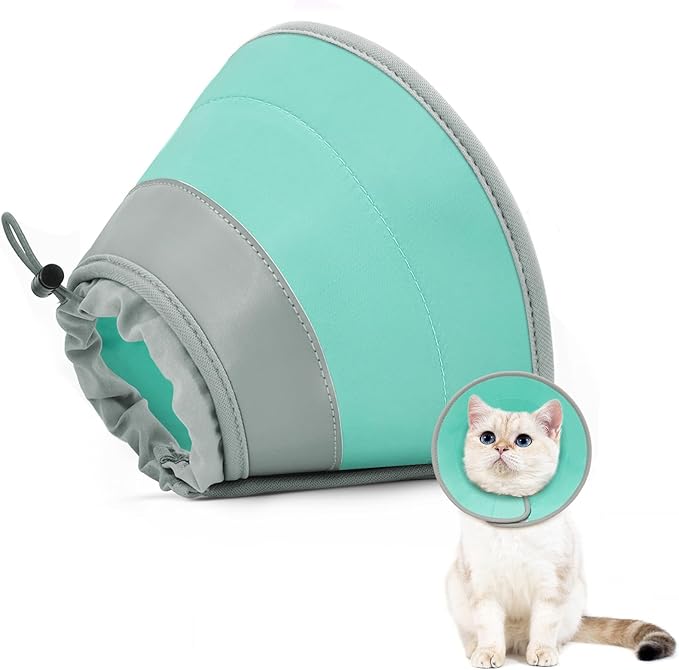 Cat Cone Collar Soft to Stop Licking, Adjustable, Foldable Lightweight Kitten Cones After Surgery Recovery for Cats &amp; Kittens, Cat Cone Alternative (Solid Green, S)