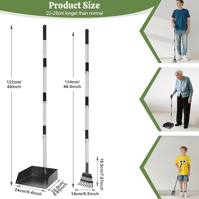 T2Y Pooper Scooper, Extra Long Handle Dog Pooper Scooper, Adjustable Stainless Steel Rake &amp; Extra Large Tray, Antirust &amp; Durable Poop Scoopers for Yard, Lawn, Snowfield, Suitable for Multi-Dog Family