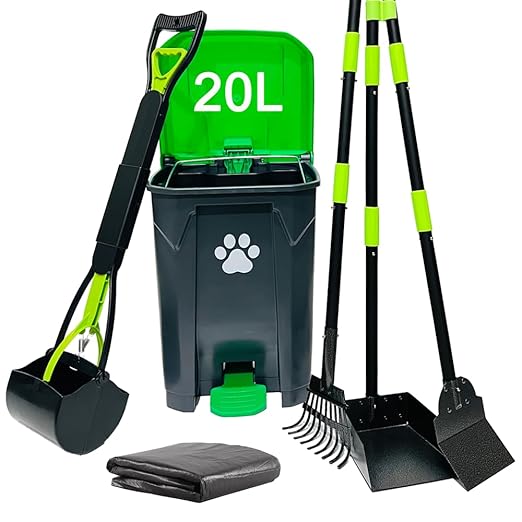 20L/5Gallon Dog Poop Trash Can Outside with Pooper Scooper &amp; 50 Waste Bags- Outdoor Dog Poop Trash Can with Lid, Foot Pedal and Removable Inner Bin Waterproof and Odor Control