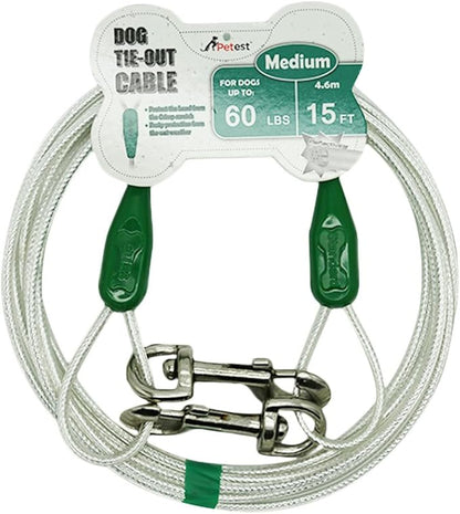 Petest 15ft Reflective Tie-Out Cable for Medium Dogs Up to 60 Pounds DarkGreen &amp; Silver