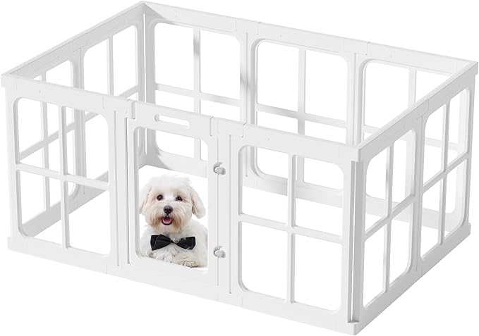 Clear Acrylic Dog Playpen with Door, for Puppy Cat Rabbit Transparent Pet Pen, Dog Playpen Indoor, Dog Fence, Easy Assemble &amp; Cleaning Dog Pen for Small &amp; Medium Dogs (23.6“ Height, 10PCS)