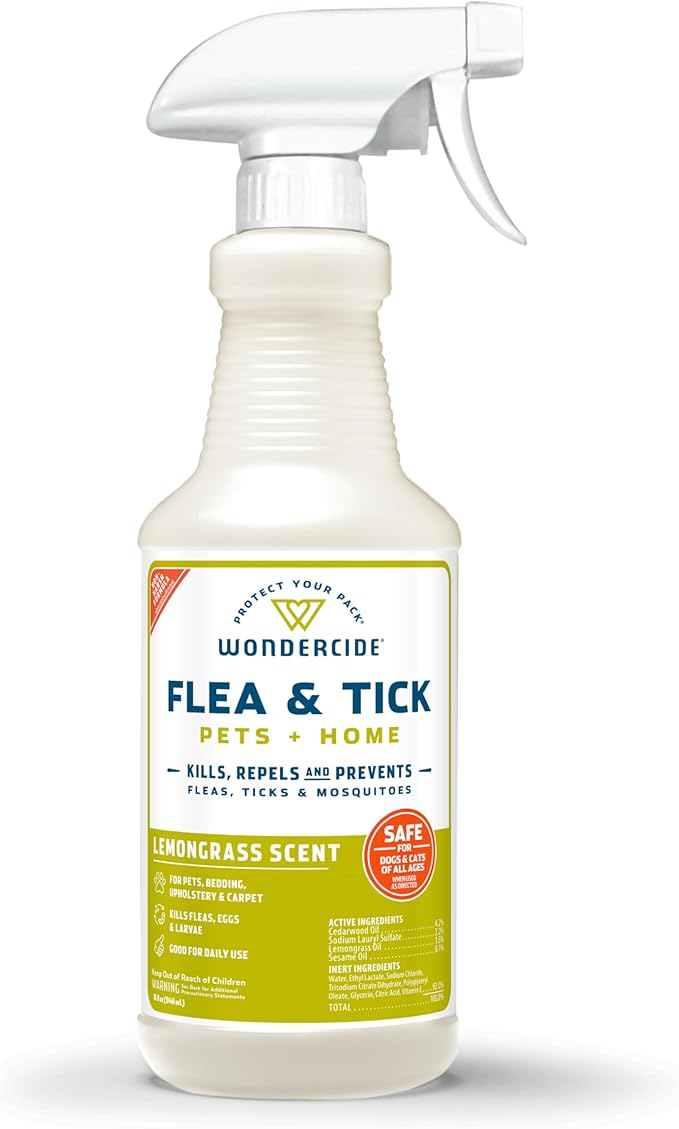 Wondercide - Flea, Tick &amp; Mosquito Spray for Pets and Home with Natural Essential Oils - Killer, Control, Prevention, Treatment - Lemongrass 16 oz