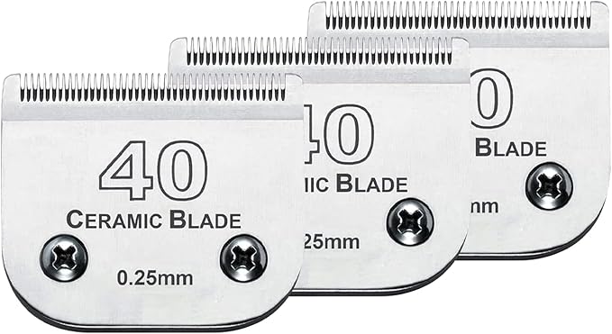 Audoc 3Pcs 40 Blade Dog Grooming Clipper Replacement Blades Compatible with Wahl/Oster Dog Clippers,Detachable Ceramic Blade &amp; Stainless Steel Blade,Size 40 Cut Length 1/100"(0.25mm)