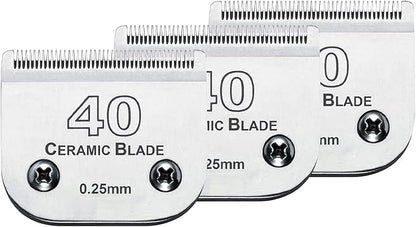 Audoc 3Pcs 40 Blade Dog Grooming Clipper Replacement Blades Compatible with Wahl/Oster Dog Clippers,Detachable Ceramic Blade &amp; Stainless Steel Blade,Size 40 Cut Length 1/100"(0.25mm)