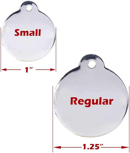 Engraved Pet Tag for Dogs and Cats - Personalized Front &amp; Back up to 4 Lines of Text Custom Engraved ID, Round Paw Print Solid Plating Stainless Steel Black Regular