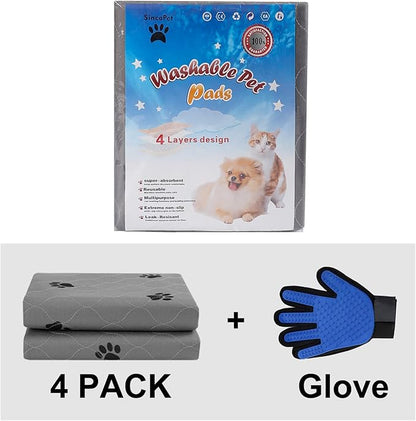 SincoPet Washable Pee Pads for Dogs + Free Puppy Grooming Gloves/Quilted, Fast Absorbing Machine Washable Dog Whelping Pad/Waterproof Puppy Training Pad/Housebreaking Absorption Pads